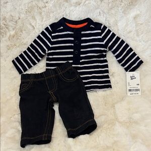 Baby B’gosh navy Striped Baby Henley with Blue Jean Pants NWT